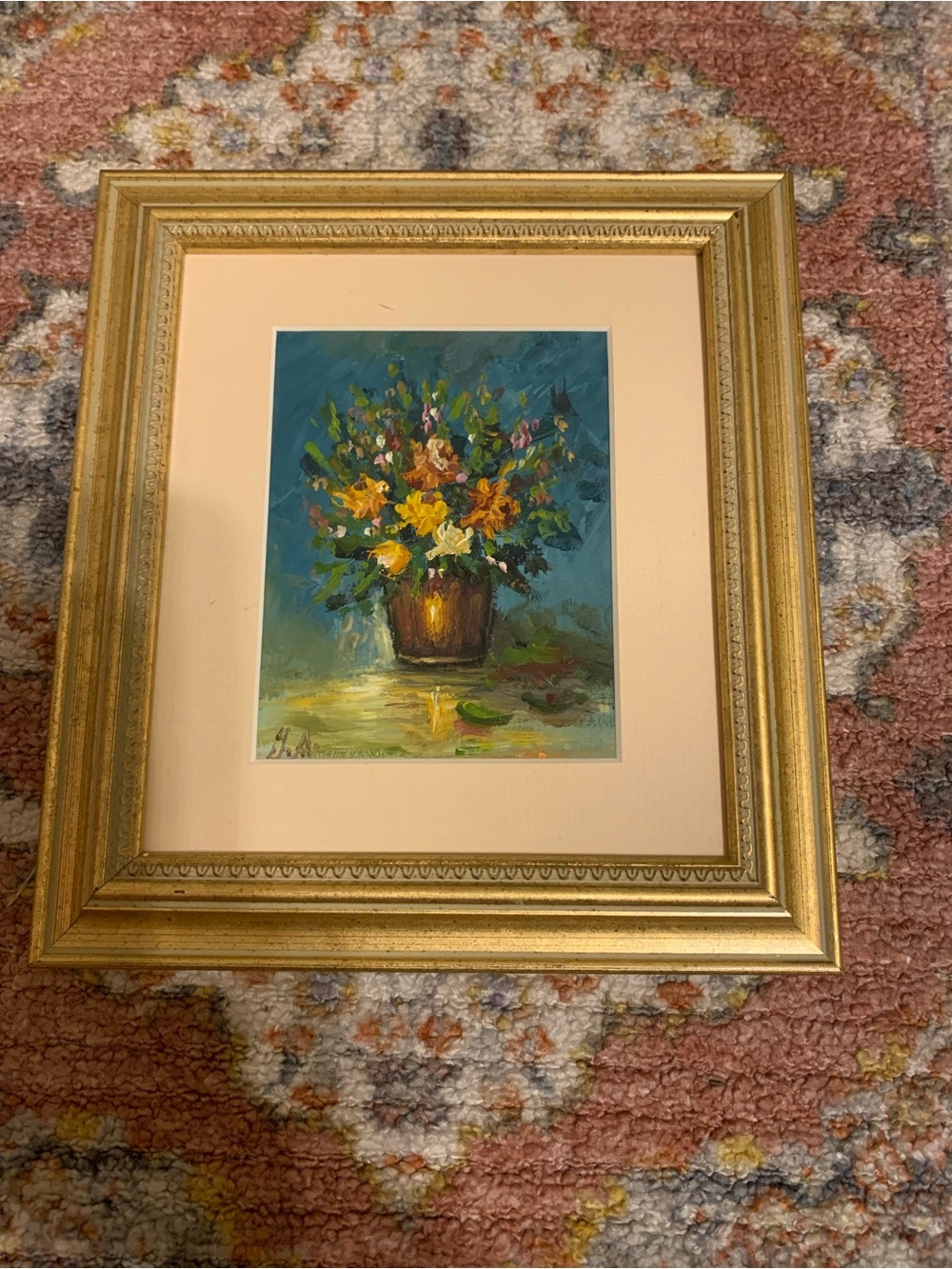 Gold Framed Floral Still Life Wall Art - Yellow & Green